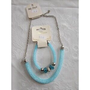 Teal/Silver Necklace and Bracelet Set